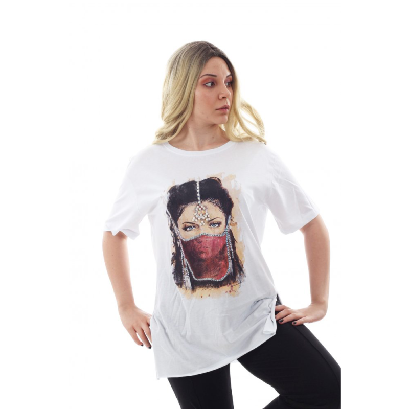 Beyaz Renk Taşlı Baskılı Kadın Tunik