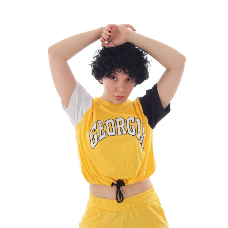 Georgia Nakışlı Önden Bağlamalı Sarı Kadın T-Shirt