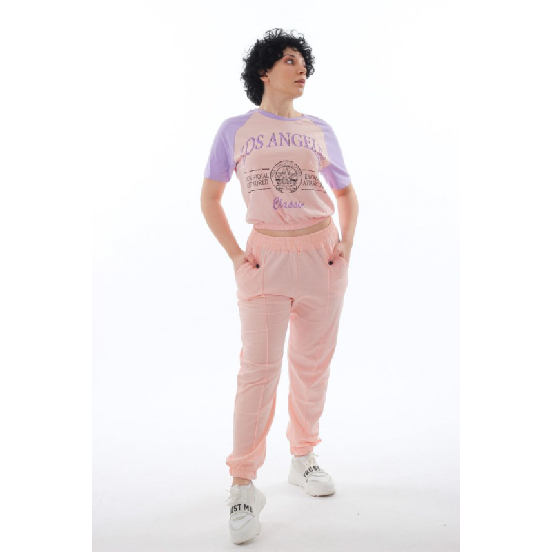 Pudra Lila Renk Baskılı T-Shirt