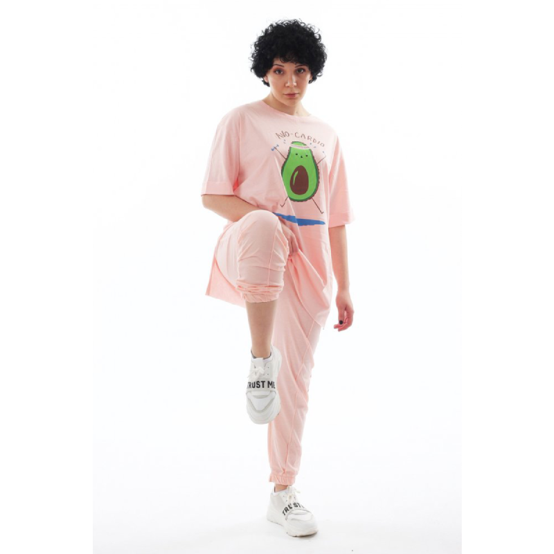 Pudra Renk Avakado Baskılı Tunik