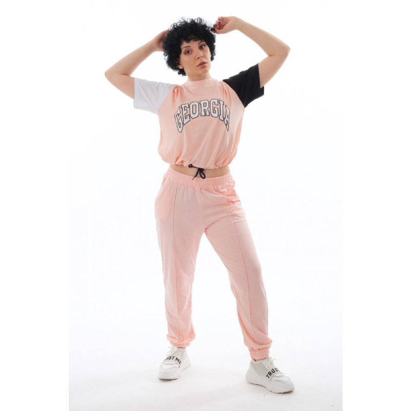 Pudra Renk Baskılı Kadın T-Shirt